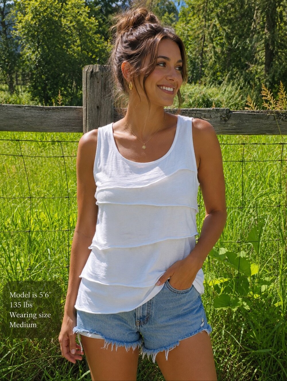 Neon Buddha White Tiered Tank Top | Size Medium | Cotton Blend
